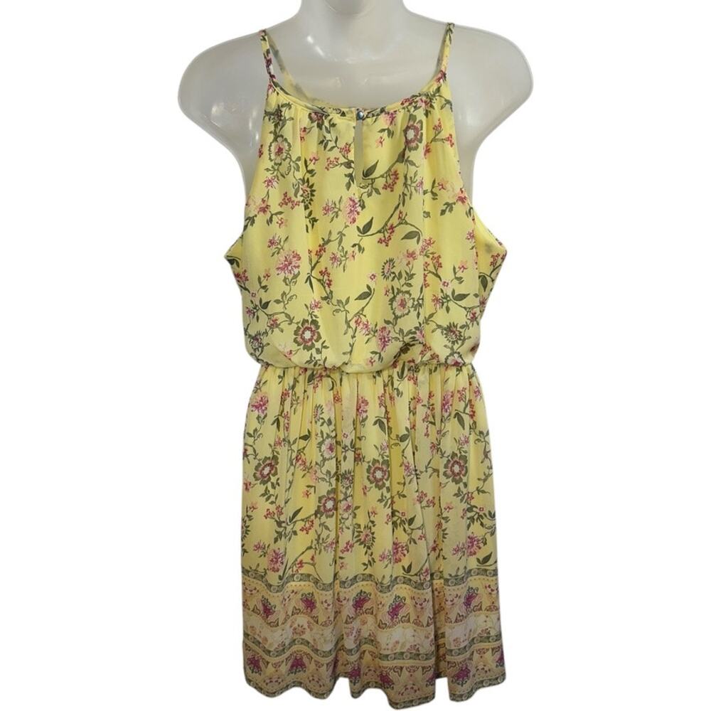 Boho Floral Sundress Sleeveless Summer Cottagecore Fit Flare Keyhole Yellow